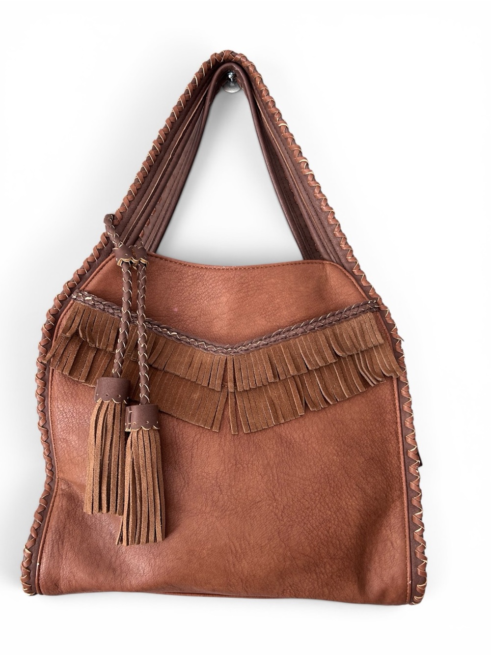 Steven Brown Faux Leather Fringe Shoulder Bag Festival Boho